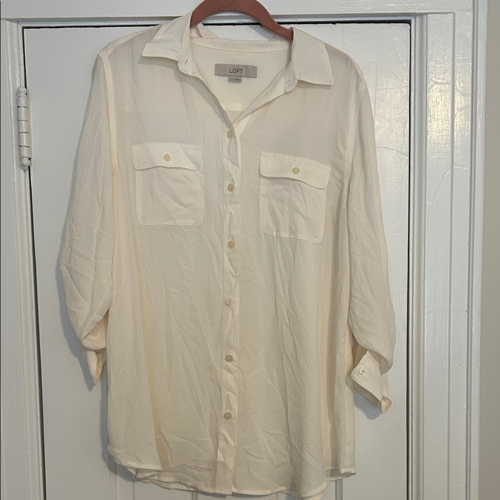 Loft Maternity Cream Button-Up Blouse